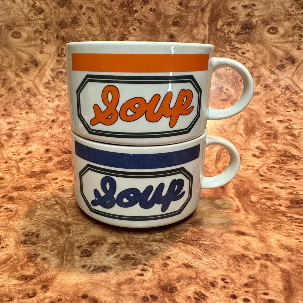 Vintage stoneware soup mugs